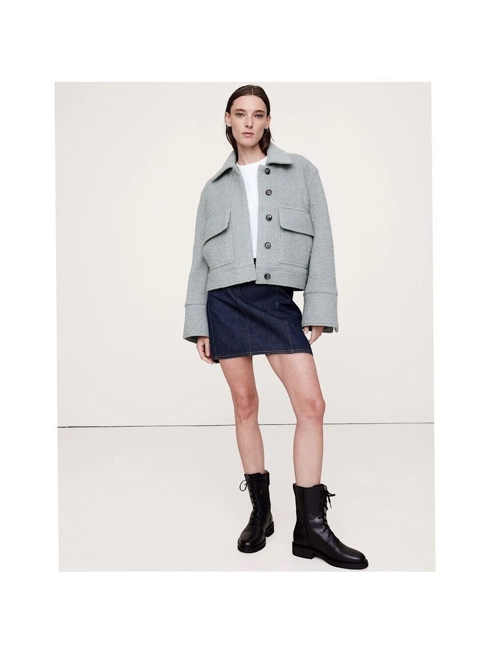 Banana Republic Wool Boucle Cropped Jacket Small Grey Slate